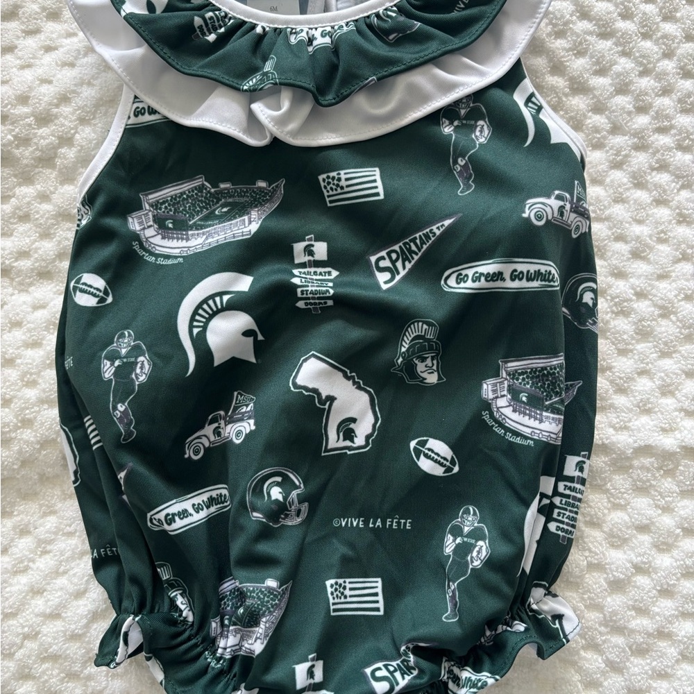 Michigan State Spartan Stylish Green logo onesie